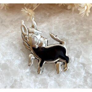 Taxco Tiny Donkey Onyx Southwest Mexican Sterling Silver Vintage Brooch Pin